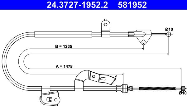 ATE 24.3727-1952.2 - Тросик, cтояночный тормоз autospares.lv