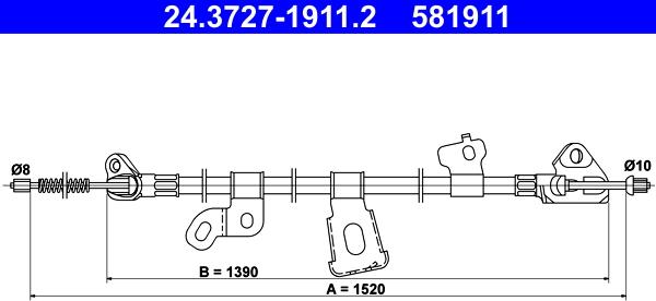 ATE 24.3727-1911.2 - Тросик, cтояночный тормоз autospares.lv