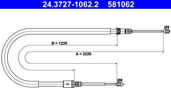 ATE 24.3727-1062.2 - Тросик, cтояночный тормоз autospares.lv