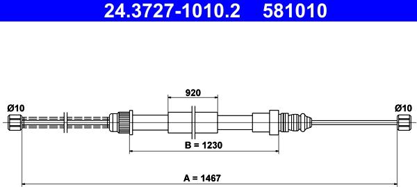 ATE 24.3727-1010.2 - Тросик, cтояночный тормоз autospares.lv