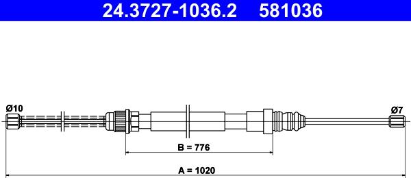 ATE 24.3727-1036.2 - Тросик, cтояночный тормоз autospares.lv