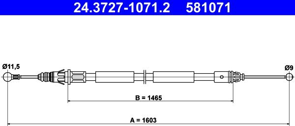 ATE 24.3727-1071.2 - Тросик, cтояночный тормоз autospares.lv