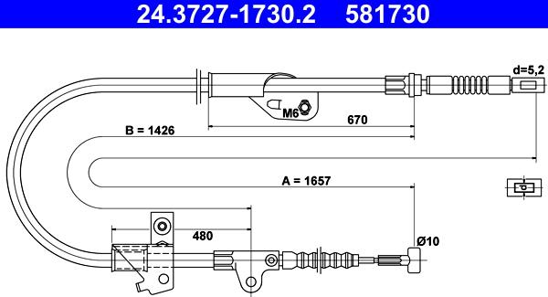 ATE 24.3727-1730.2 - Тросик, cтояночный тормоз autospares.lv