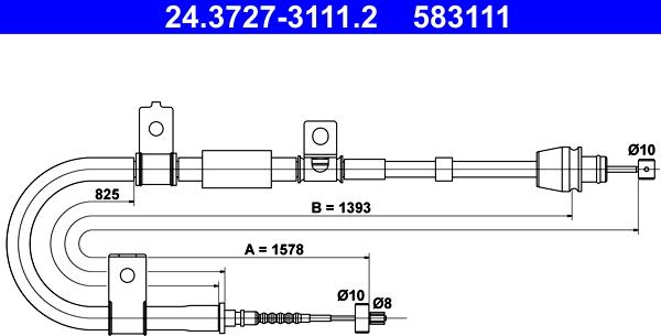 ATE 24.3727-3111.2 - Тросик, cтояночный тормоз autospares.lv