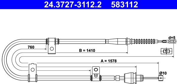 ATE 24.3727-3112.2 - Тросик, cтояночный тормоз autospares.lv