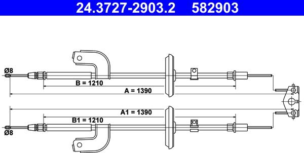 ATE 24.3727-2903.2 - Тросик, cтояночный тормоз autospares.lv