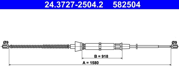 ATE 24.3727-2504.2 - Тросик, cтояночный тормоз autospares.lv