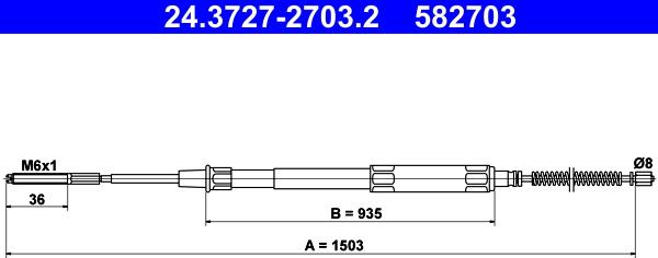 ATE 24.3727-2703.2 - Тросик, cтояночный тормоз autospares.lv