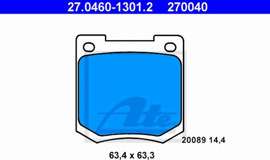 ATE 270040 - Тормозные колодки, дисковые, комплект autospares.lv