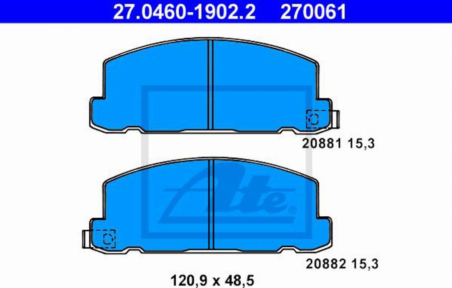 ATE 270061 - Тормозные колодки, дисковые, комплект autospares.lv