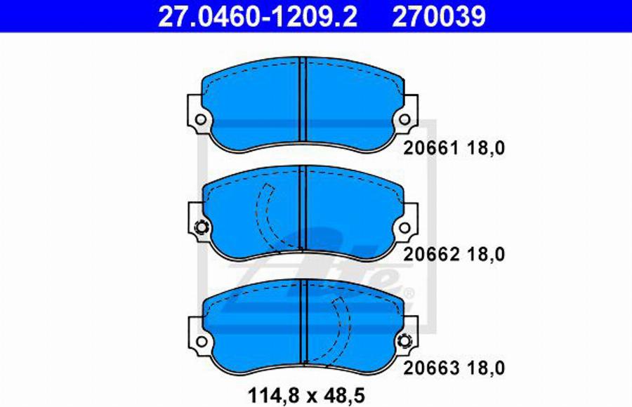 ATE 270039 - Тормозные колодки, дисковые, комплект autospares.lv