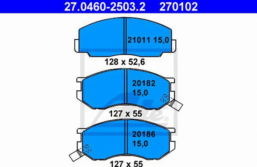 ATE 270102 - Тормозные колодки, дисковые, комплект autospares.lv