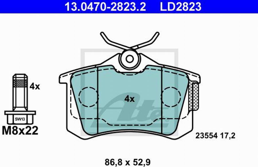 ATE LD2823 - Тормозные колодки, дисковые, комплект autospares.lv