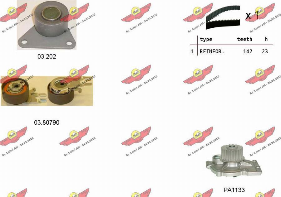 Autokit 04.5343PA - Водяной насос + комплект зубчатого ремня ГРМ autospares.lv