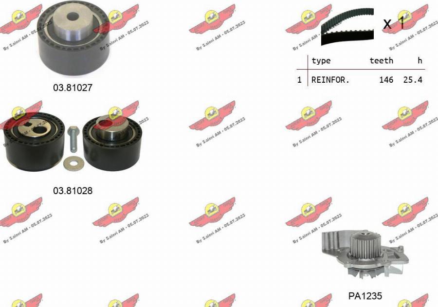 Autokit 04.5272PA - Водяной насос + комплект зубчатого ремня ГРМ autospares.lv