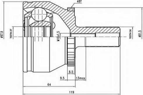 Aywiparts AW1510754A - Шарнирный комплект, ШРУС, приводной вал autospares.lv