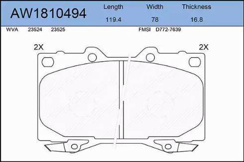 Aywiparts AW1810494 - Тормозные колодки, дисковые, комплект autospares.lv