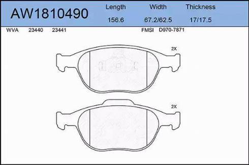 Aywiparts AW1810490 - Тормозные колодки, дисковые, комплект autospares.lv