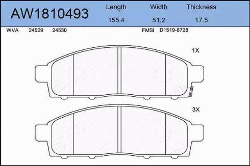 Aywiparts AW1810493 - Тормозные колодки, дисковые, комплект autospares.lv