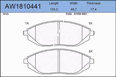 Aywiparts AW1810441 - Тормозные колодки, дисковые, комплект autospares.lv