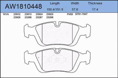 Aywiparts AW1810448 - Тормозные колодки, дисковые, комплект autospares.lv