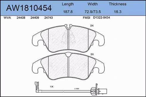 Aywiparts AW1810454 - Тормозные колодки, дисковые, комплект autospares.lv