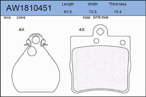 Aywiparts AW1810451 - Тормозные колодки, дисковые, комплект autospares.lv