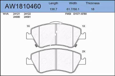 Aywiparts AW1810460 - Тормозные колодки, дисковые, комплект autospares.lv