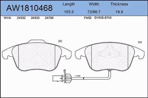 Aywiparts AW1810468 - Тормозные колодки, дисковые, комплект autospares.lv