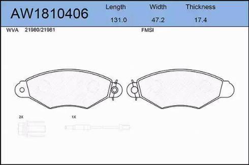 Aywiparts AW1810406 - Тормозные колодки, дисковые, комплект autospares.lv