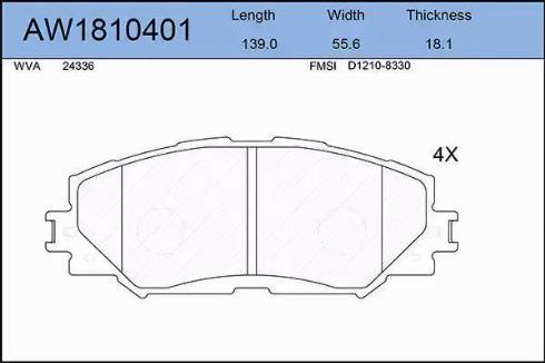 Aywiparts AW1810401 - Тормозные колодки, дисковые, комплект autospares.lv