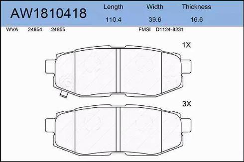 Aywiparts AW1810418 - Тормозные колодки, дисковые, комплект autospares.lv