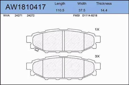 Aywiparts AW1810417 - Тормозные колодки, дисковые, комплект autospares.lv