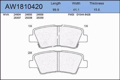 Aywiparts AW1810420 - Тормозные колодки, дисковые, комплект autospares.lv