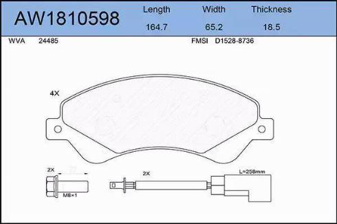 Aywiparts AW1810598 - Тормозные колодки, дисковые, комплект autospares.lv