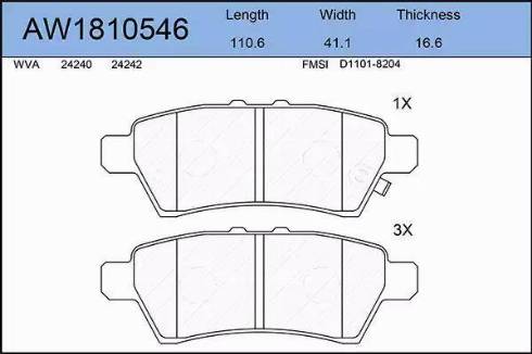 Aywiparts AW1810546 - Тормозные колодки, дисковые, комплект autospares.lv