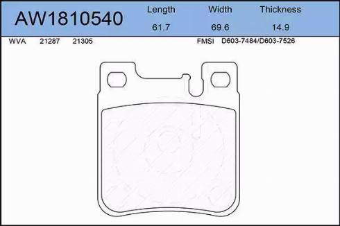 Aywiparts AW1810540 - Тормозные колодки, дисковые, комплект autospares.lv