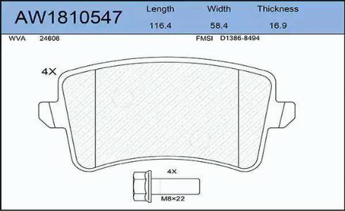 Aywiparts AW1810547 - Тормозные колодки, дисковые, комплект autospares.lv