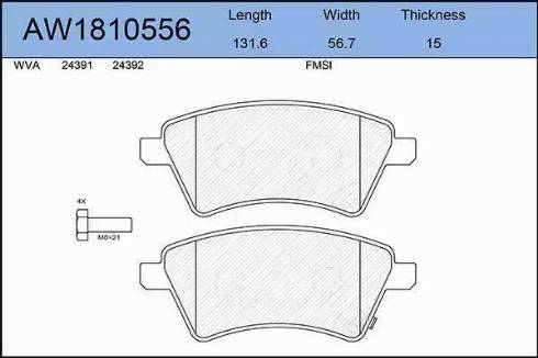 Aywiparts AW1810556 - Тормозные колодки, дисковые, комплект autospares.lv