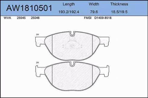 Aywiparts AW1810501 - Тормозные колодки, дисковые, комплект autospares.lv