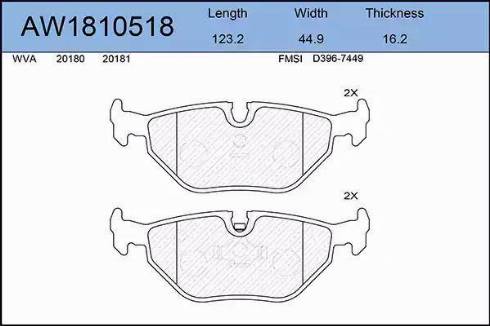 Aywiparts AW1810518 - Тормозные колодки, дисковые, комплект autospares.lv