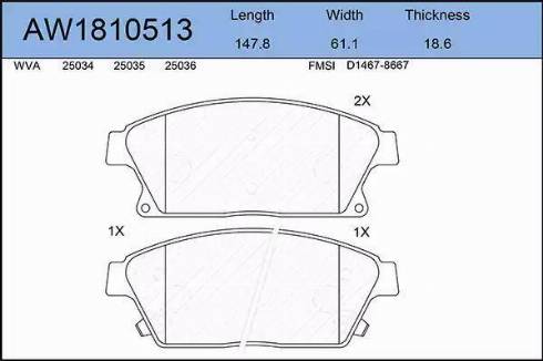 Aywiparts AW1810513 - Тормозные колодки, дисковые, комплект autospares.lv