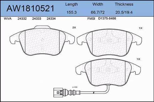 Aywiparts AW1810521 - Тормозные колодки, дисковые, комплект autospares.lv