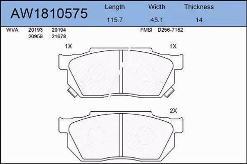 Aywiparts AW1810575 - Тормозные колодки, дисковые, комплект autospares.lv