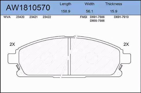 Aywiparts AW1810570 - Тормозные колодки, дисковые, комплект autospares.lv