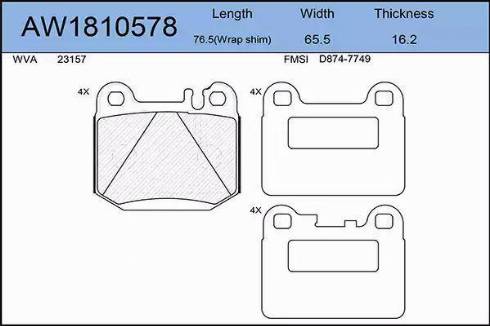 Aywiparts AW1810578 - Тормозные колодки, дисковые, комплект autospares.lv