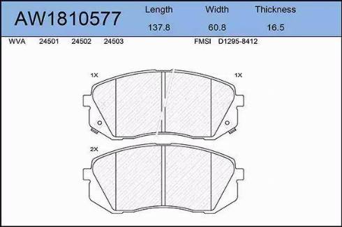 Aywiparts AW1810577 - Тормозные колодки, дисковые, комплект autospares.lv