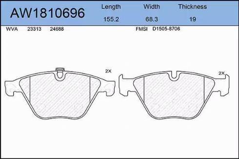 Aywiparts AW1810696 - Тормозные колодки, дисковые, комплект autospares.lv