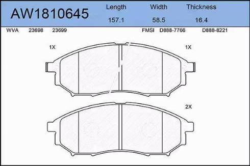 Aywiparts AW1810645 - Тормозные колодки, дисковые, комплект autospares.lv