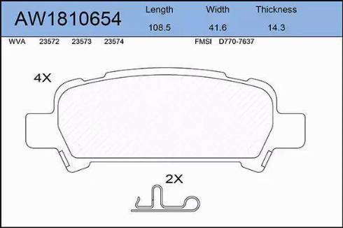 Aywiparts AW1810654 - Тормозные колодки, дисковые, комплект autospares.lv